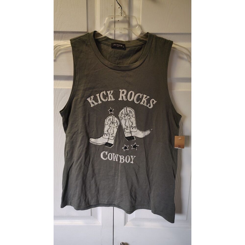 NWT Zutter USA "Kick Rocks Cowboy" Graphic Muscle Tank Top - Size Small